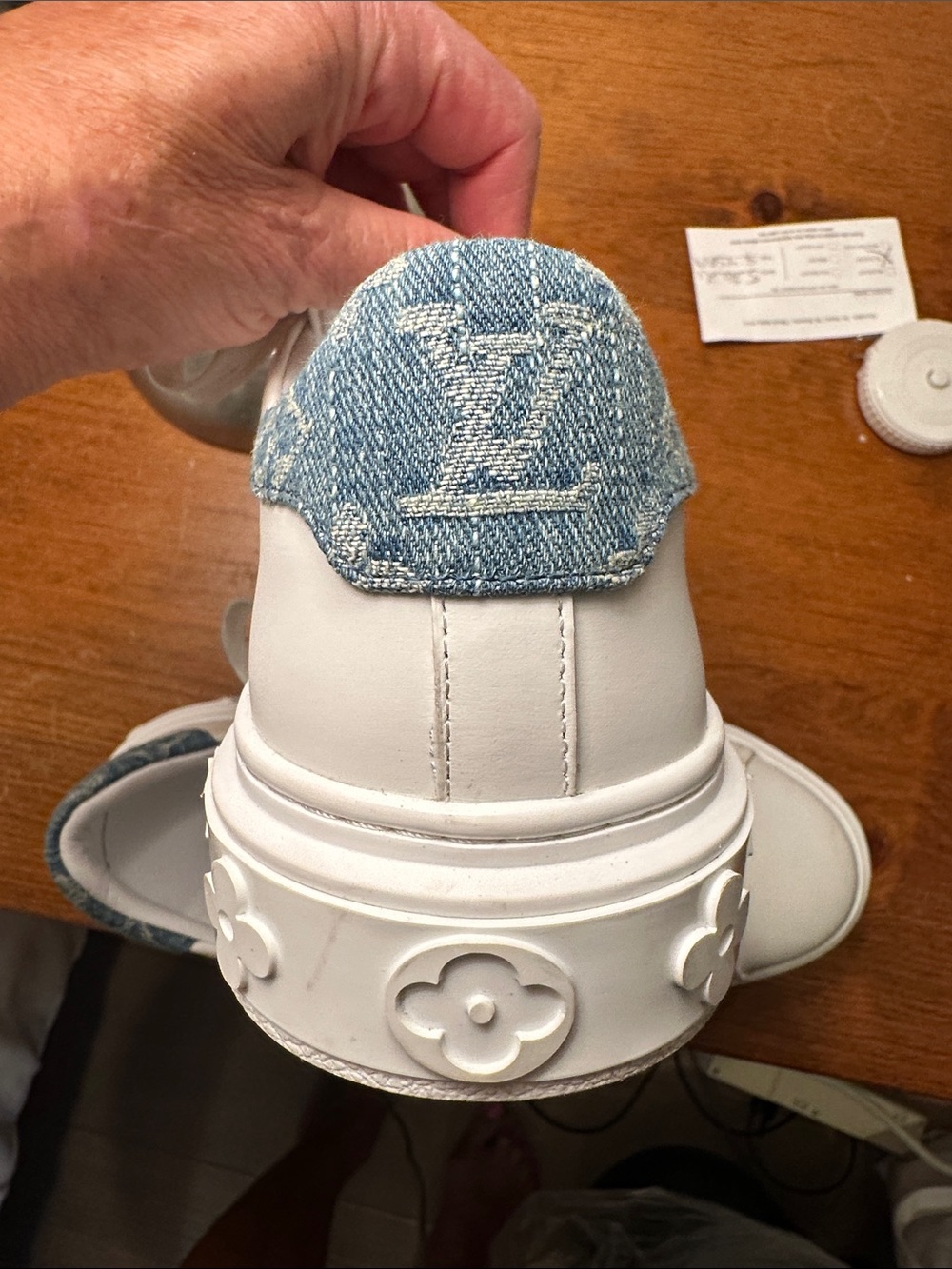 Louis Vuitton White Leather Low-Top Sneakers with Gold Accents - Picture 14 of 17